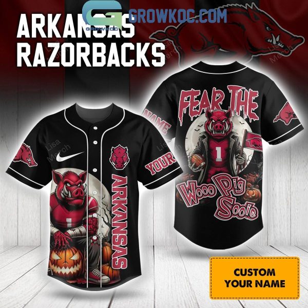 Arkansas Razorbacks Fear The Woo Pig Sooie Halloween Personalized Baseball Jersey