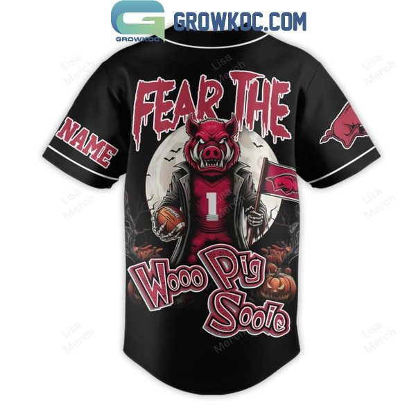 Arkansas Razorbacks Fear The Woo Pig Sooie Halloween Personalized Baseball Jersey