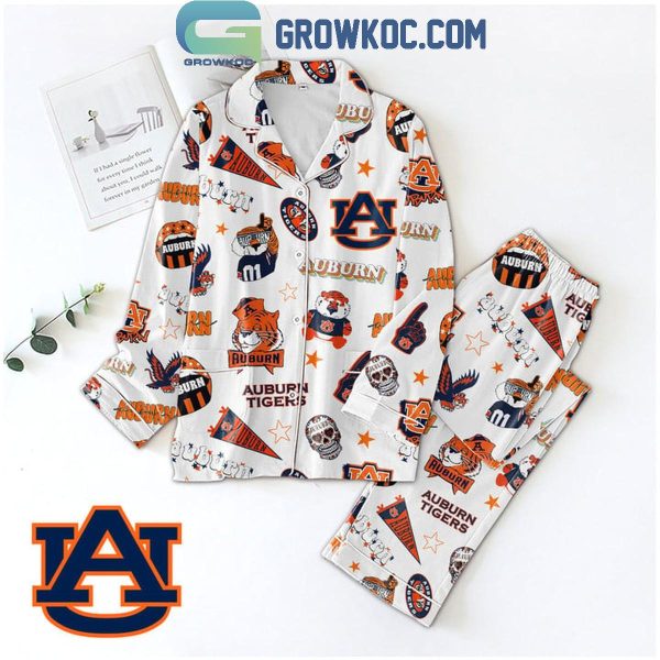 Auburn Tigers Go Tigers Halloween Polyester Pajamas Set White