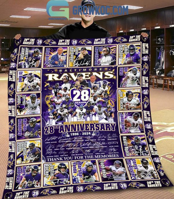 Baltimore Ravens 28th Anniversary 1996-2024 Thank You Fleece Blanket Quilt