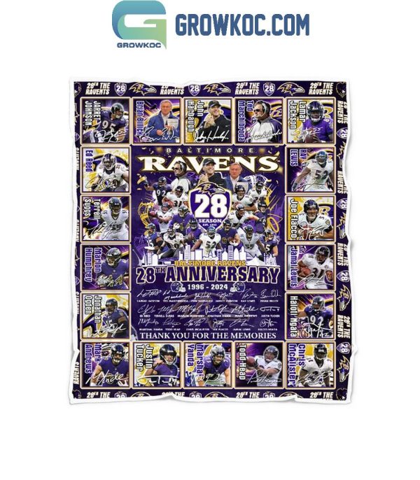 Baltimore Ravens 28th Anniversary 1996-2024 Thank You Fleece Blanket Quilt