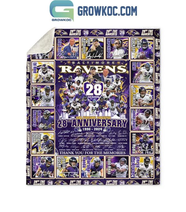 Baltimore Ravens 28th Anniversary 1996-2024 Thank You Fleece Blanket Quilt