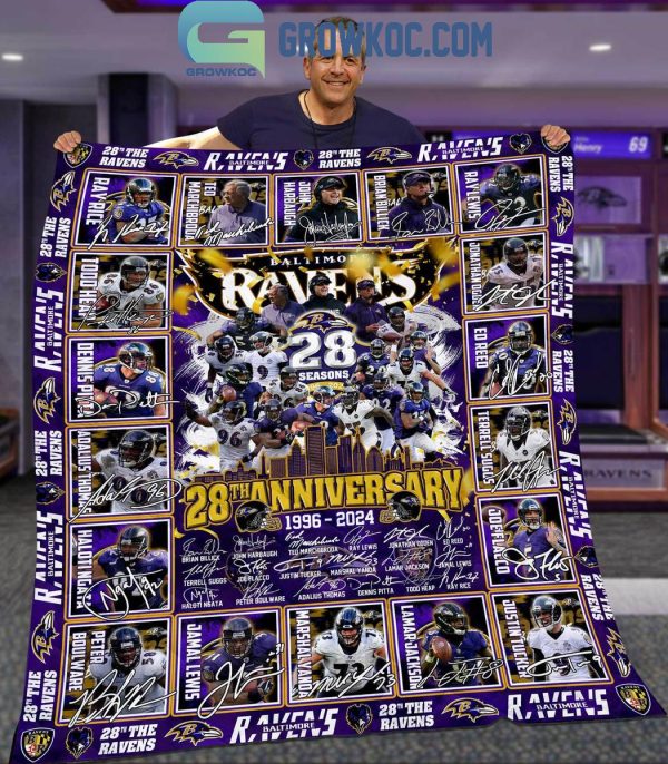 Baltimore Ravens 28th Anniversary 1996-2024 The Legend Fleece Blanket Quilt