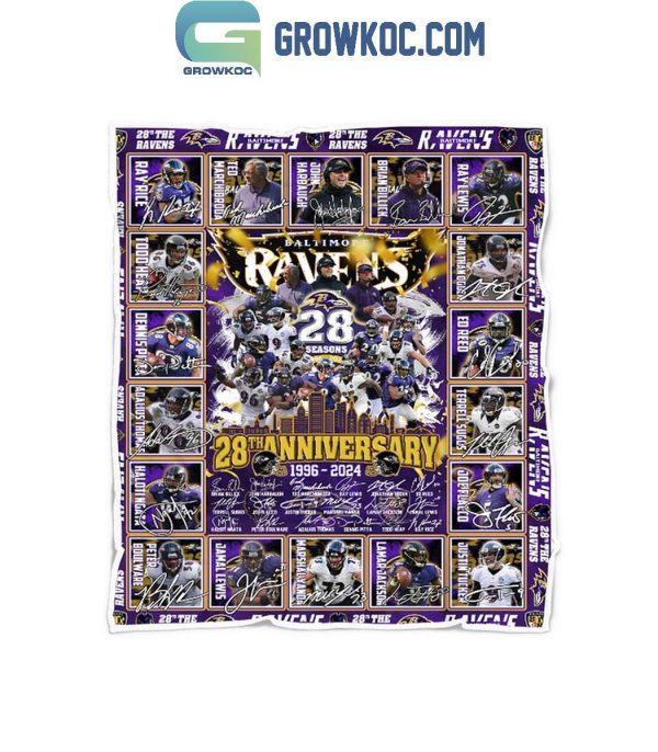 Baltimore Ravens 28th Anniversary 1996-2024 The Legend Fleece Blanket Quilt