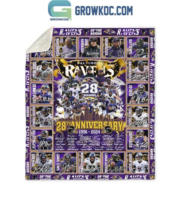 Baltimore Ravens 28th Anniversary 1996-2024 The Legend Fleece Blanket Quilt