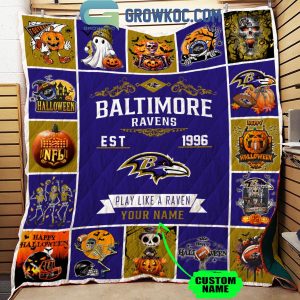 Baltimore Ravens Play Like A Raven Est. 1996 Halloween Personalized Fleece Blanket Quilt