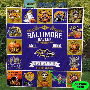 Baltimore Ravens Play Like A Raven Est. 1996 Halloween Personalized Fleece Blanket Quilt