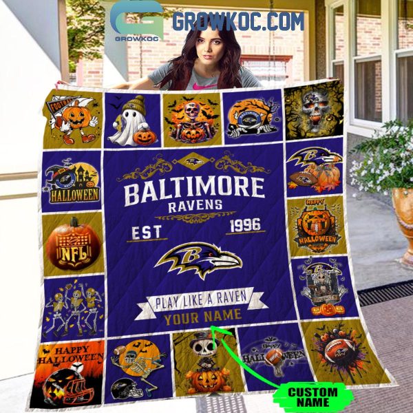 Baltimore Ravens Play Like A Raven Est. 1996 Halloween Personalized Fleece Blanket Quilt