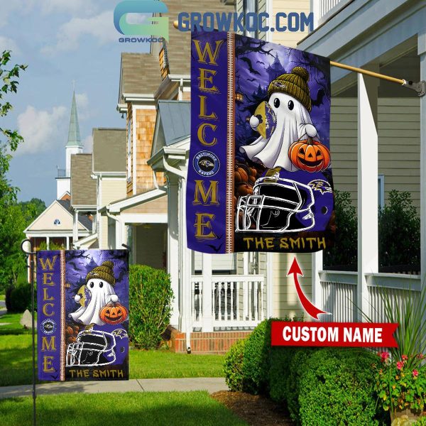 Baltimore Ravens Welcome Halloween 2024 Personalized House Garden Flag