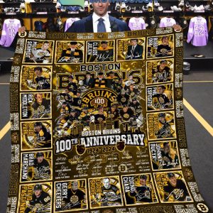 Boston Bruins 100th Anniversary 1924-2024 The Bruins Fleece Blanket Quilt