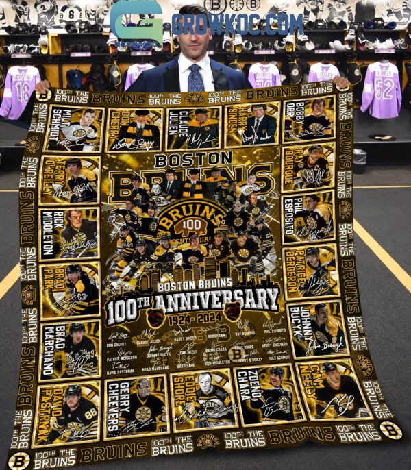 Boston Bruins 100th Anniversary 1924-2024 The Bruins Fleece Blanket Quilt