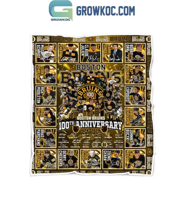 Boston Bruins 100th Anniversary 1924-2024 The Bruins Fleece Blanket Quilt