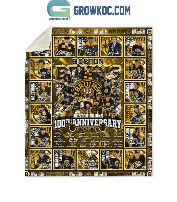 Boston Bruins 100th Anniversary 1924-2024 The Bruins Fleece Blanket Quilt