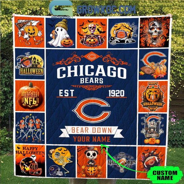 Chicago Bears Bear Down Est. 1920 Halloween Personalized Fleece Blanket Quilt