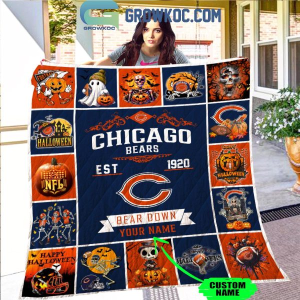 Chicago Bears Bear Down Est. 1920 Halloween Personalized Fleece Blanket Quilt