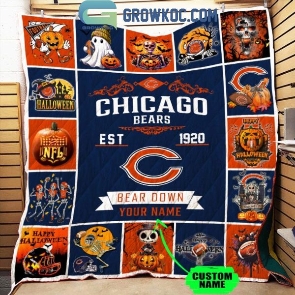 Chicago Bears Bear Down Est. 1920 Halloween Personalized Fleece Blanket Quilt