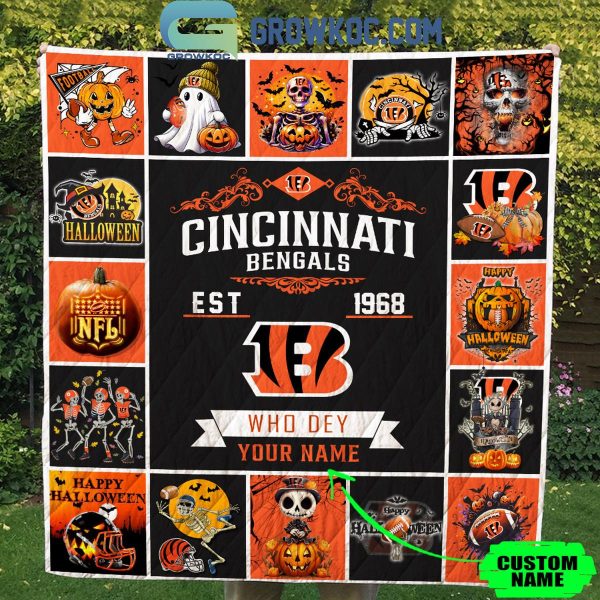 Cincinnati Bengals Who Dey Est. 1968 Halloween Personalized Fleece Blanket Quilt