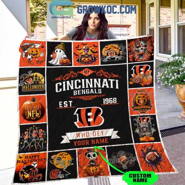 Cincinnati Bengals Who Dey Est. 1968 Halloween Personalized Fleece Blanket Quilt