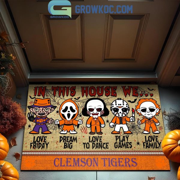 Clemson Tigers In This House We Love Halloween Horror Movies Doormat