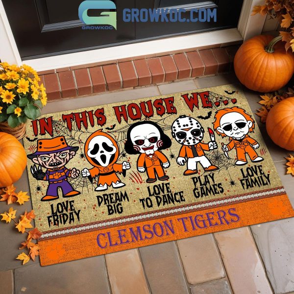 Clemson Tigers In This House We Love Halloween Horror Movies Doormat