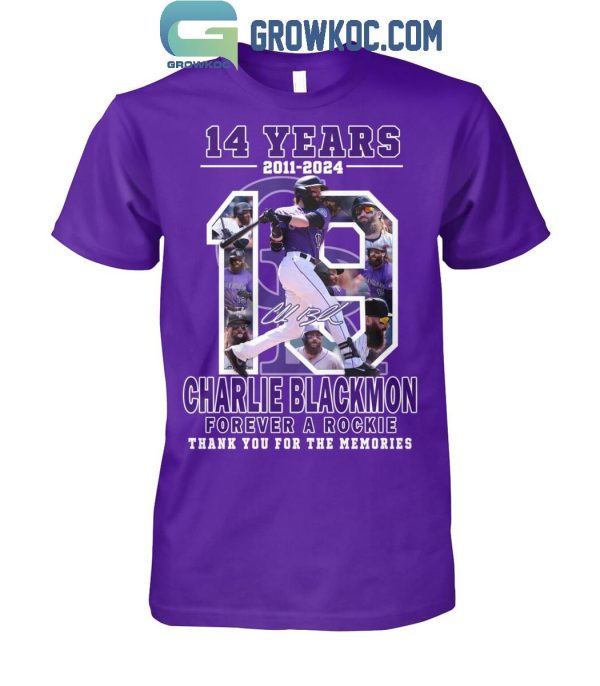 Colorado Rockies Charlie Blackmon Forever A Rookie Thank You For 14 Years T-Shirt