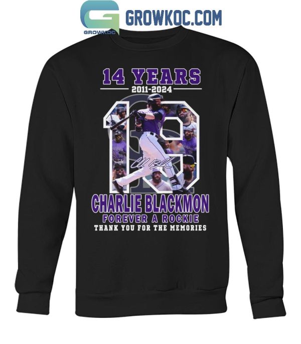 Colorado Rockies Charlie Blackmon Forever A Rookie Thank You For 14 Years T-Shirt