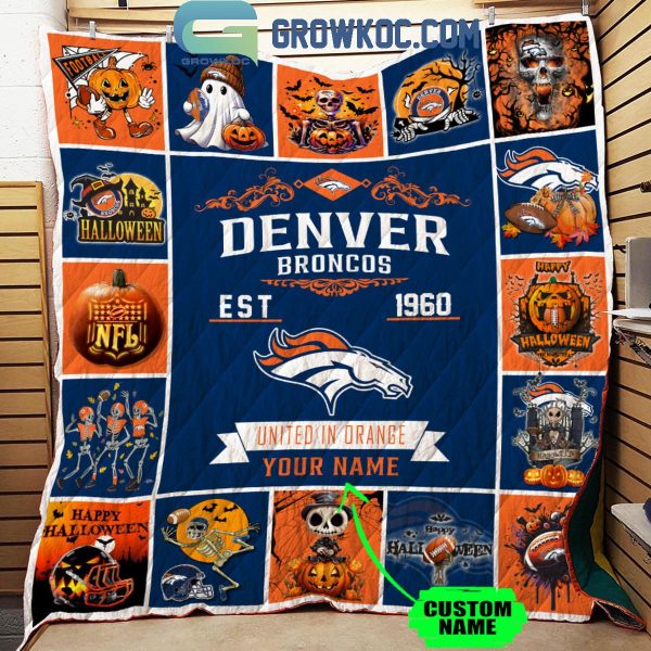 Denver Broncos United In Orange Est. 1960 Halloween Personalized Fleece Blanket Quilt