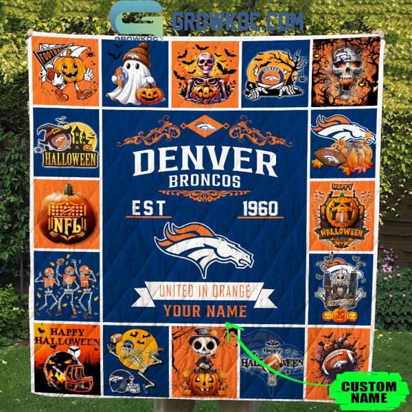 Denver Broncos United In Orange Est. 1960 Halloween Personalized Fleece Blanket Quilt