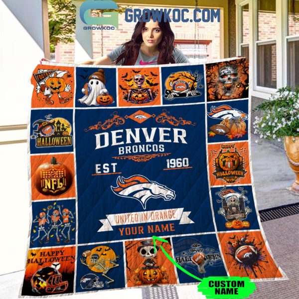 Denver Broncos United In Orange Est. 1960 Halloween Personalized Fleece Blanket Quilt