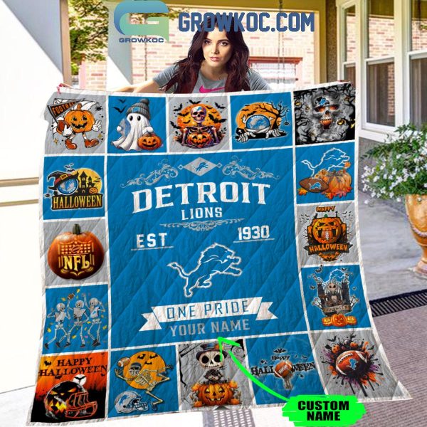 Detroit Lions One Pride Est. 1930 Halloween Personalized Fleece Blanket Quilt