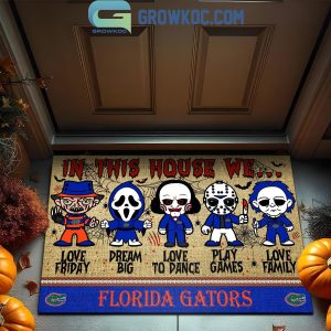 Florida Gators In This House We Love Halloween Horror Movies Doormat