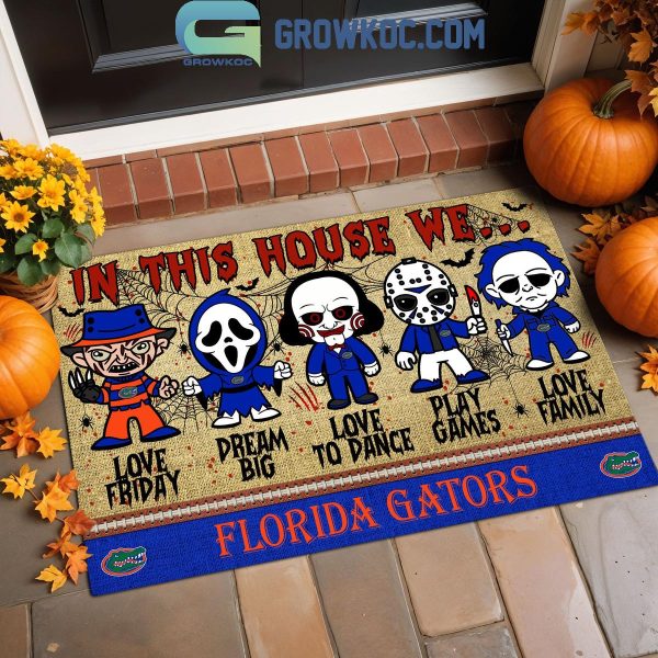 Florida Gators In This House We Love Halloween Horror Movies Doormat