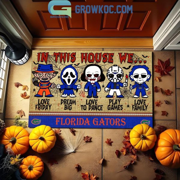 Florida Gators In This House We Love Halloween Horror Movies Doormat