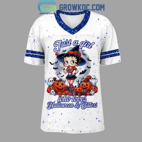 Florida Gators Just A Girl Who Loves Halloween Personalized Football Jersey White