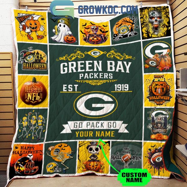 Green Bay Packers Go Pack Go Est. 1919 Halloween Personalized Fleece Blanket Quilt