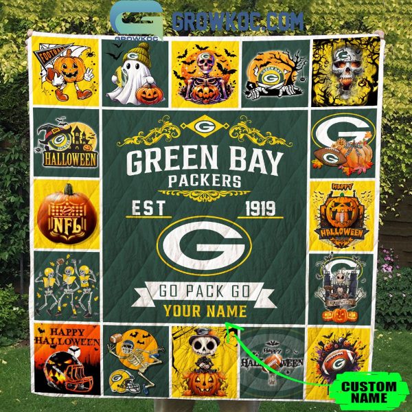 Green Bay Packers Go Pack Go Est. 1919 Halloween Personalized Fleece Blanket Quilt