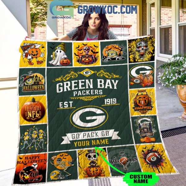 Green Bay Packers Go Pack Go Est. 1919 Halloween Personalized Fleece Blanket Quilt