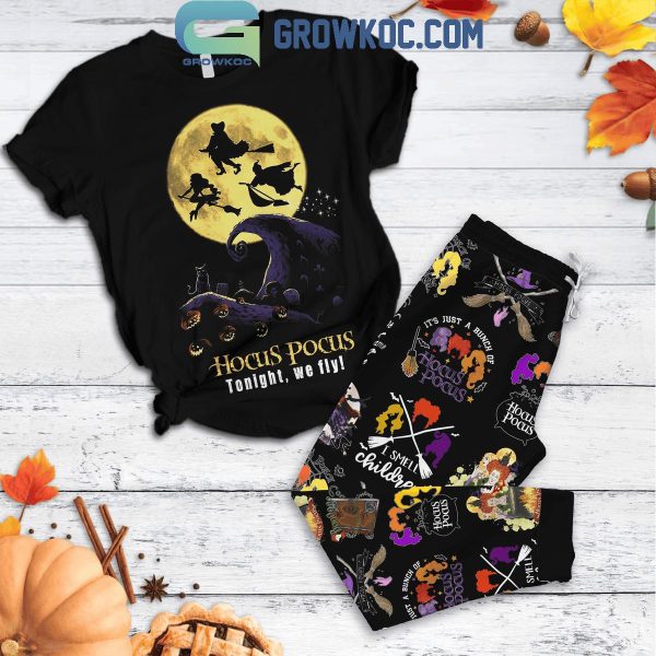 Hocus Pocus Tonight We Fly Halloween Time Fleece Pajamas Set