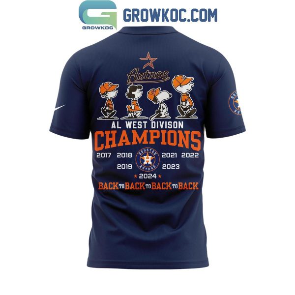 Houston Astros Snoopy 2024 Fanatics AL West Division Champions Back4Back Hoodie T-Shirt