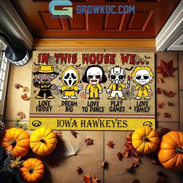 Iowa Hawkeyes In This House We Love Halloween Horror Movies Doormat