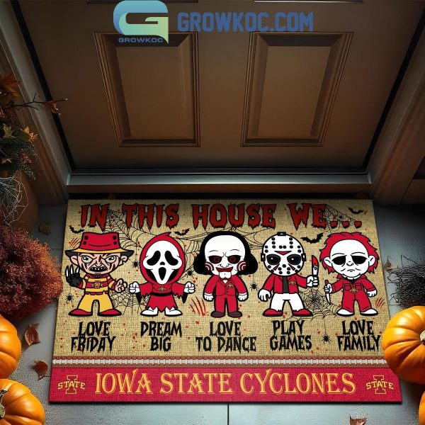 Iowa State Cyclones In This House We Love Halloween Horror Movies Doormat