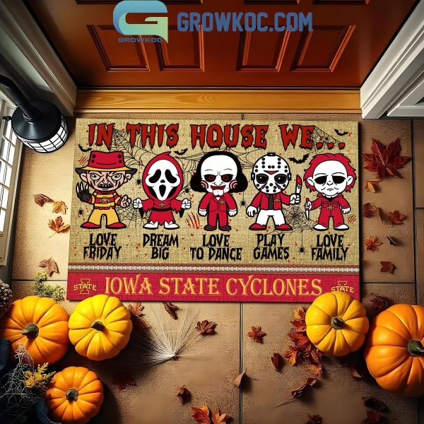 Iowa State Cyclones In This House We Love Halloween Horror Movies Doormat