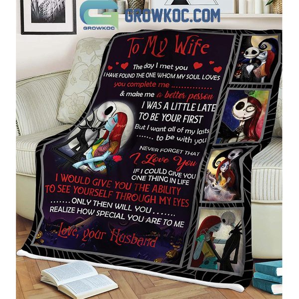 Jack Skellington Halloween To My Wife The Day I Met You Fleece Blanket Quilt