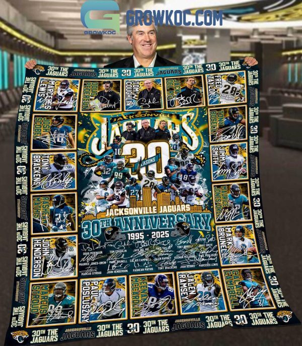 Jacksonville Jaguars 30th Anniversary 1995-2025 Thank You Fleece Blanket Quilt