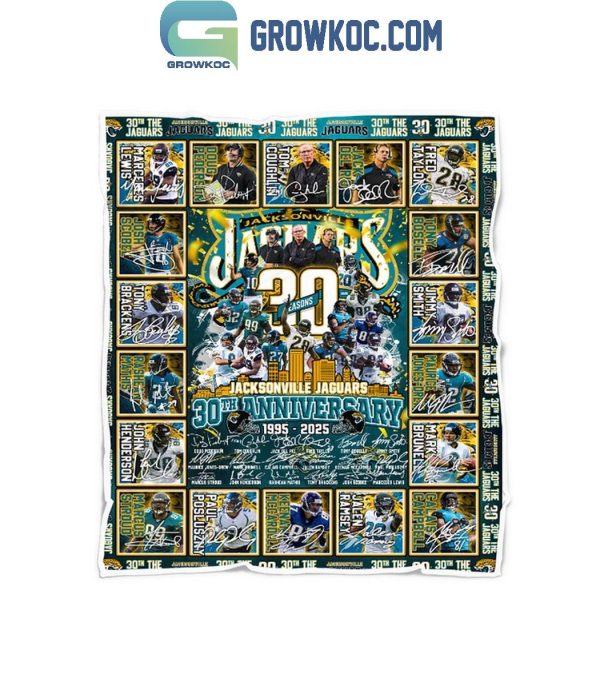 Jacksonville Jaguars 30th Anniversary 1995-2025 Thank You Fleece Blanket Quilt