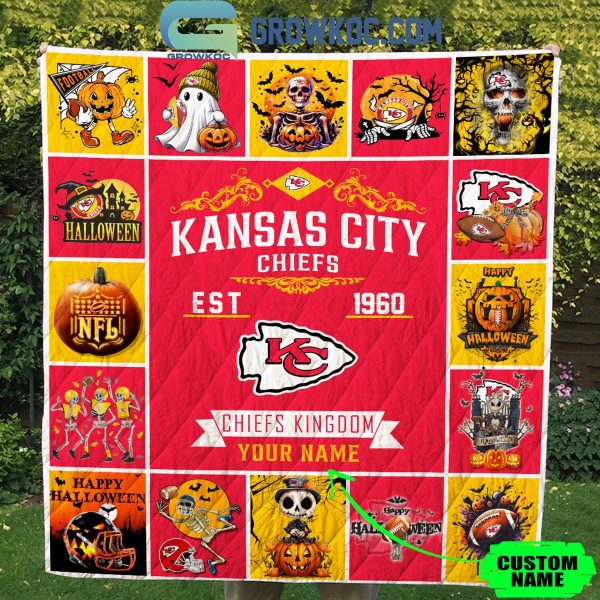 Kansas City Chiefs Chiefs Kingdom Est. 1960 Halloween Personalized Fleece Blanket Quilt