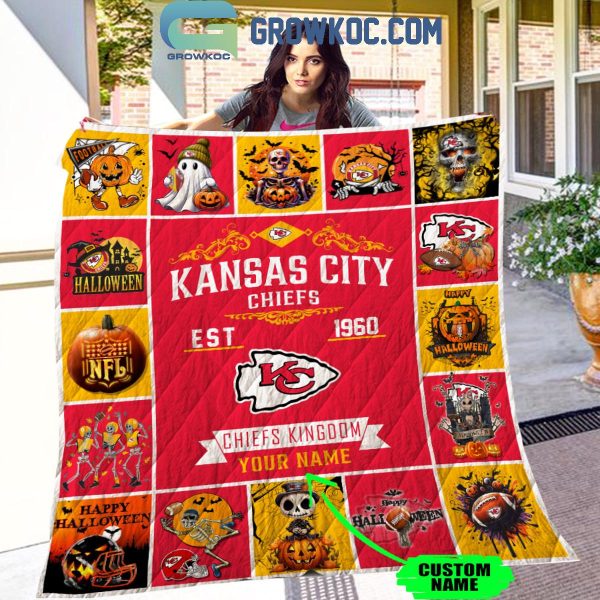 Kansas City Chiefs Chiefs Kingdom Est. 1960 Halloween Personalized Fleece Blanket Quilt