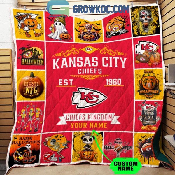 Kansas City Chiefs Chiefs Kingdom Est. 1960 Halloween Personalized Fleece Blanket Quilt