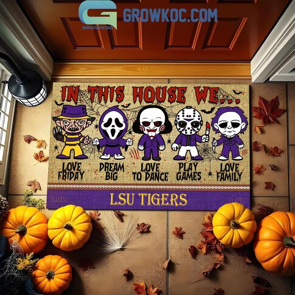 Lsu Tigers In This House We Love Halloween Horror Movies Doormat