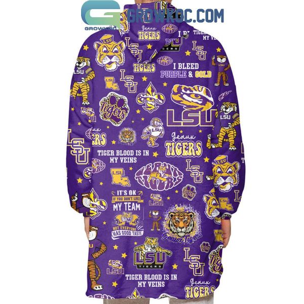 LSU Tigers Geaux Tiger Blood In My Veins Oodie Hooded Blanket